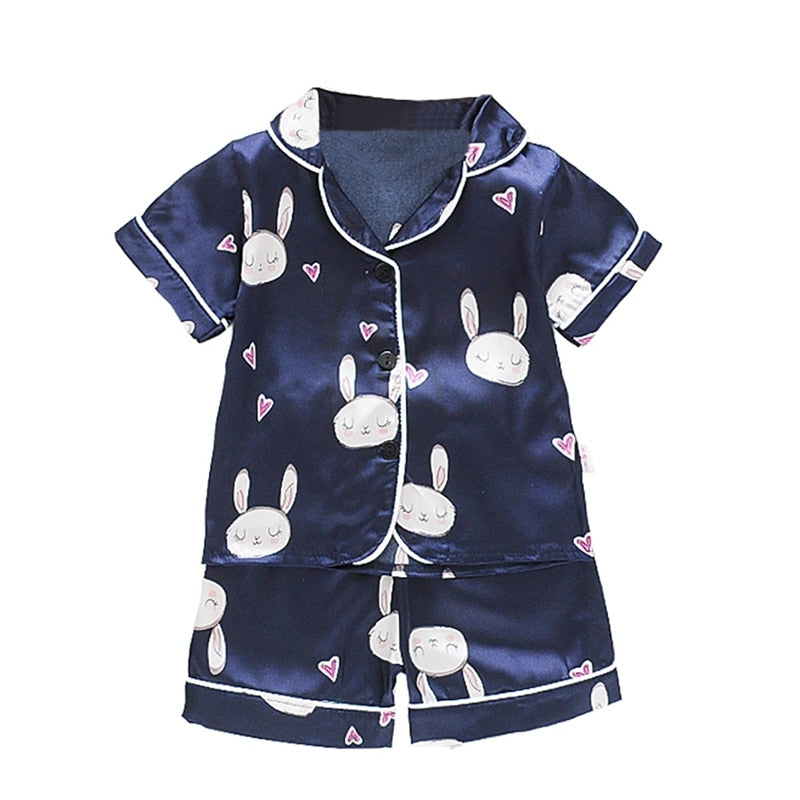 Baby Boys Girls Bunny Print Clothes Kids Short Sleeve Blouse Tops+Shorts Sleepwear Pajamas