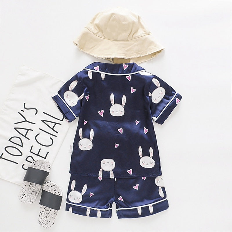 Baby Boys Girls Bunny Print Clothes Kids Short Sleeve Blouse Tops+Shorts Sleepwear Pajamas