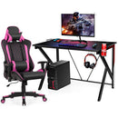 Gaming Desk&Massage Gaming Chair Set w/Headphone Hook&Game Storage HW65903+HW66290