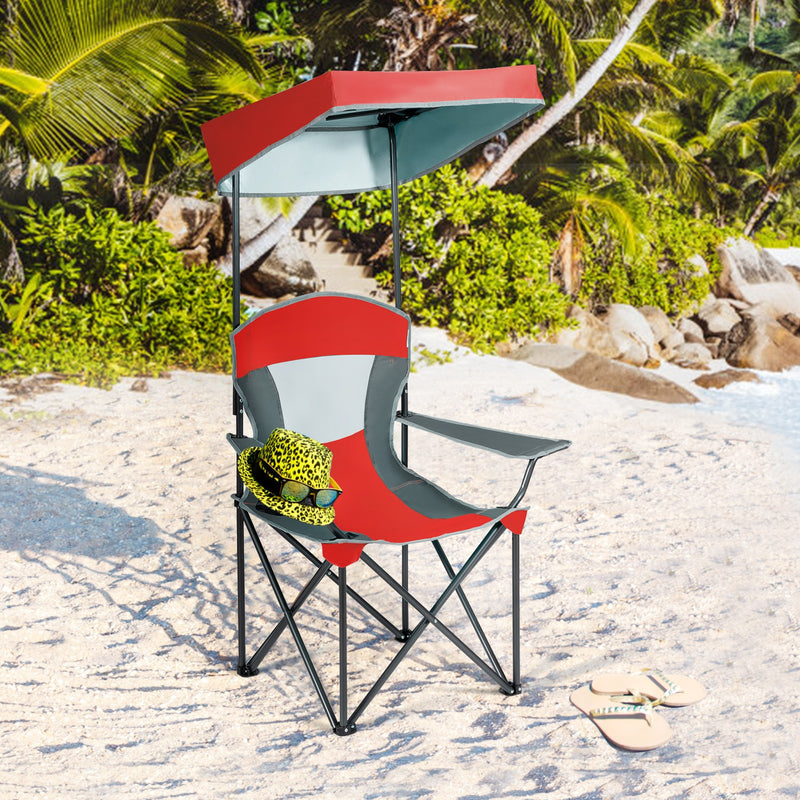 Portable Folding Camping Canopy Chair w/ Cup Holder Cooler Outdoor OP70570