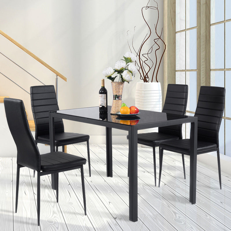 5 Piece Kitchen Dining Set Glass Metal Table and 4 Chairs Breakfast Furniture HW52382+