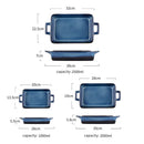 3-Piece Glaze Stoneware Oven Dish Plate Set Blue Rectangle Ceramic Oven Proof Dish