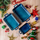3-Piece Glaze Stoneware Oven Dish Plate Set Blue Rectangle Ceramic Oven Proof Dish
