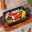 3-Piece Glaze Stoneware Oven Dish Plate Set Blue Rectangle Ceramic Oven Proof Dish