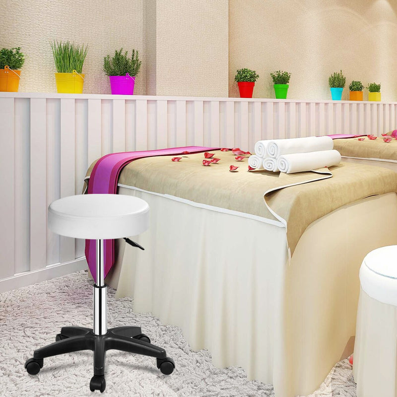 Adjustable Massage Spa Beauty Seat Rolling Swivel Bar Stool White HW56009WH