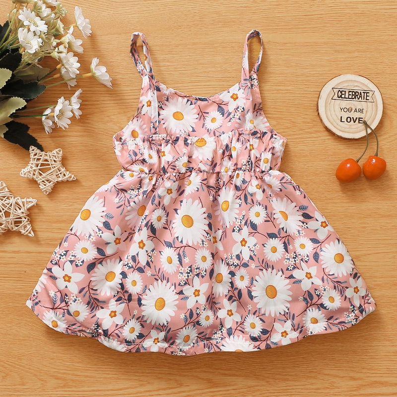 Baby Girls Dress Toddlers Summer O Neck Floral Printed Sleeveless Dress Newbron Baby Girls