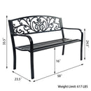 50'' Patio Park Garden Bench Porch Chair Steel Frame Cast Iron Backrest