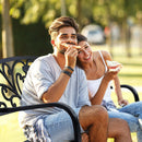 50'' Patio Park Garden Bench Porch Chair Steel Frame Cast Iron Backrest