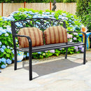 50'' Patio Park Garden Bench Porch Chair Steel Frame Cast Iron Backrest