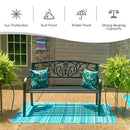 50'' Patio Park Garden Bench Porch Chair Steel Frame Cast Iron Backrest