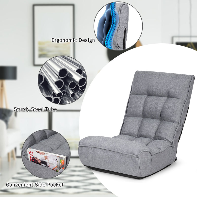 4-Position Floor Chair Folding Lazy Sofa w/Adjustable Backrest& Headrest HW66375