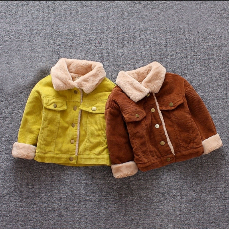 Autumn Winter Casual Fashion Baby Long Sleeve Solid Color Plus Velvet Coat Kids Outerwear New Arrival