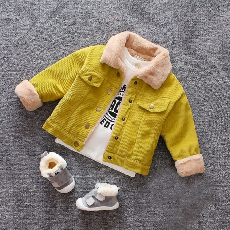 Autumn Winter Casual Fashion Baby Long Sleeve Solid Color Plus Velvet Coat Kids Outerwear New Arrival