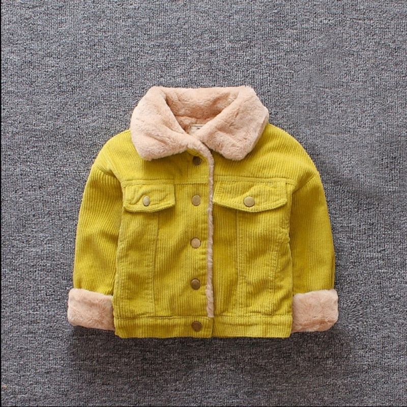 Autumn Winter Casual Fashion Baby Long Sleeve Solid Color Plus Velvet Coat Kids Outerwear New Arrival