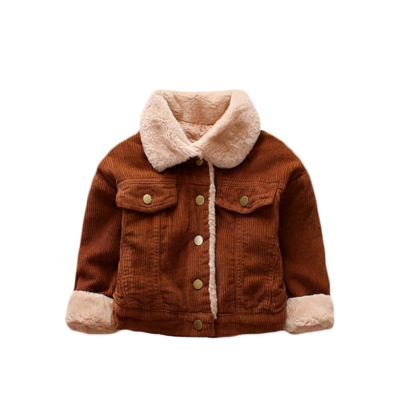 Autumn Winter Casual Fashion Baby Long Sleeve Solid Color Plus Velvet Coat Kids Outerwear New Arrival