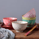 5-Piece 5-Colors 270ML Porcelain Flower Pattern Japanese Style Rice Bowl