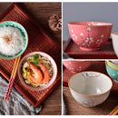 5-Piece 5-Colors 270ML Porcelain Flower Pattern Japanese Style Rice Bowl