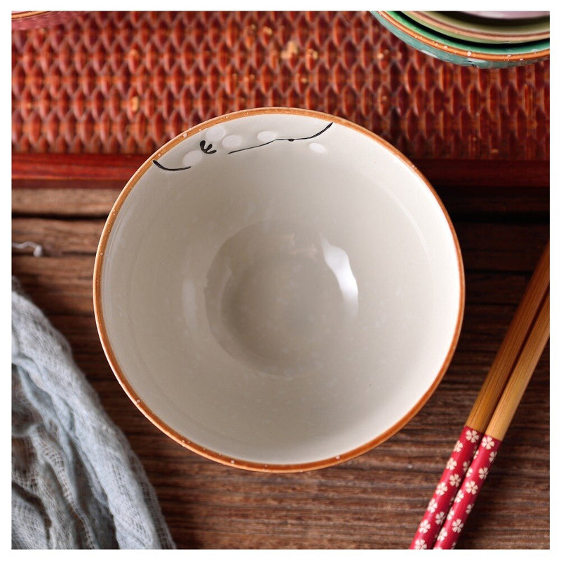 5-Piece 5-Colors 270ML Porcelain Flower Pattern Japanese Style Rice Bowl
