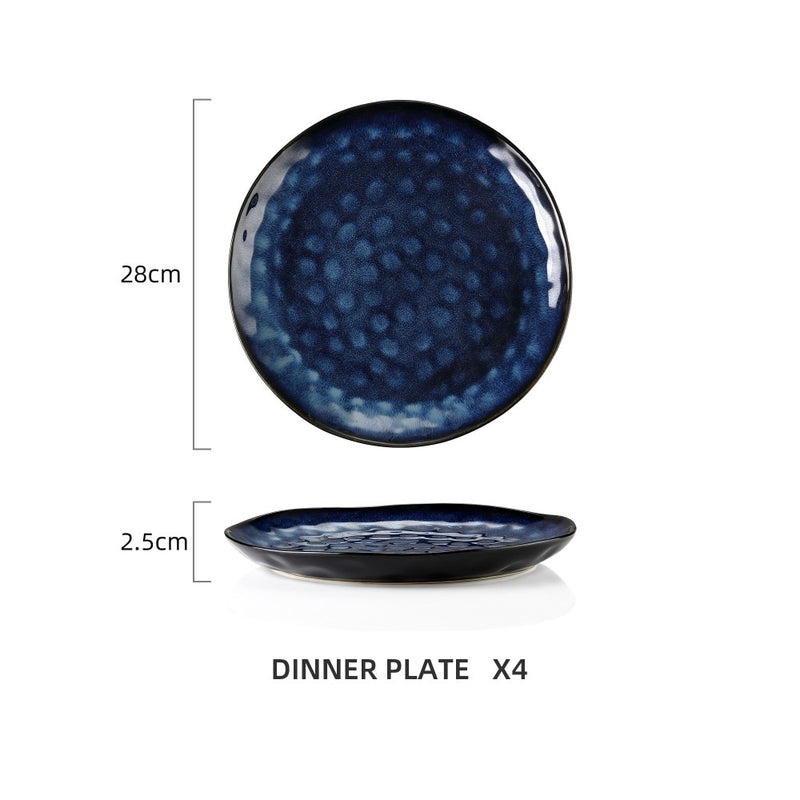 Starry 4/8/12-Piece Dinner Plate Set Vintage Look Ceramic Blue