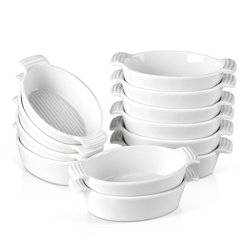 6/12-Piece 200ML Ceramic White Porcelain Bake Plate Dishes with Handle,Pie Baking Pans