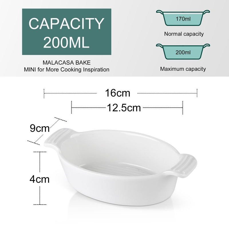 6/12-Piece 200ML Ceramic White Porcelain Bake Plate Dishes with Handle,Pie Baking Pans