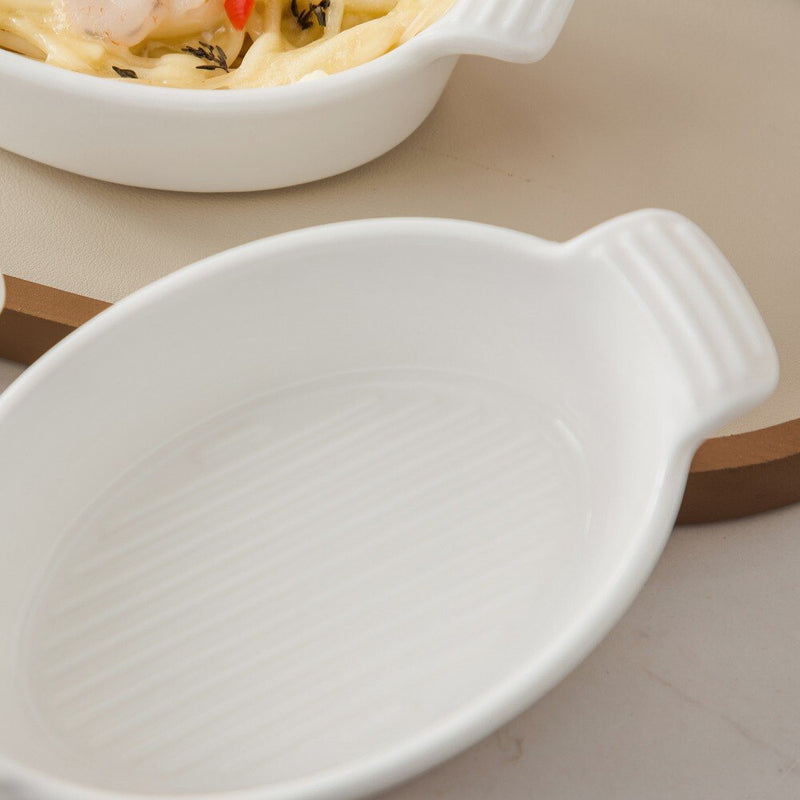 6/12-Piece 200ML Ceramic White Porcelain Bake Plate Dishes with Handle,Pie Baking Pans