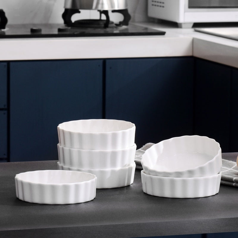6/12-Piece 190ML White Porcelain Round  Pan Glaze Baking Dish