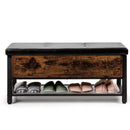 Shoe Bench Padded Bench with Storage Box and Shoe Shelf Rustic Brown HW66072
