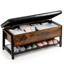 Shoe Bench Padded Bench with Storage Box and Shoe Shelf Rustic Brown HW66072