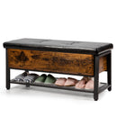 Shoe Bench Padded Bench with Storage Box and Shoe Shelf Rustic Brown HW66072