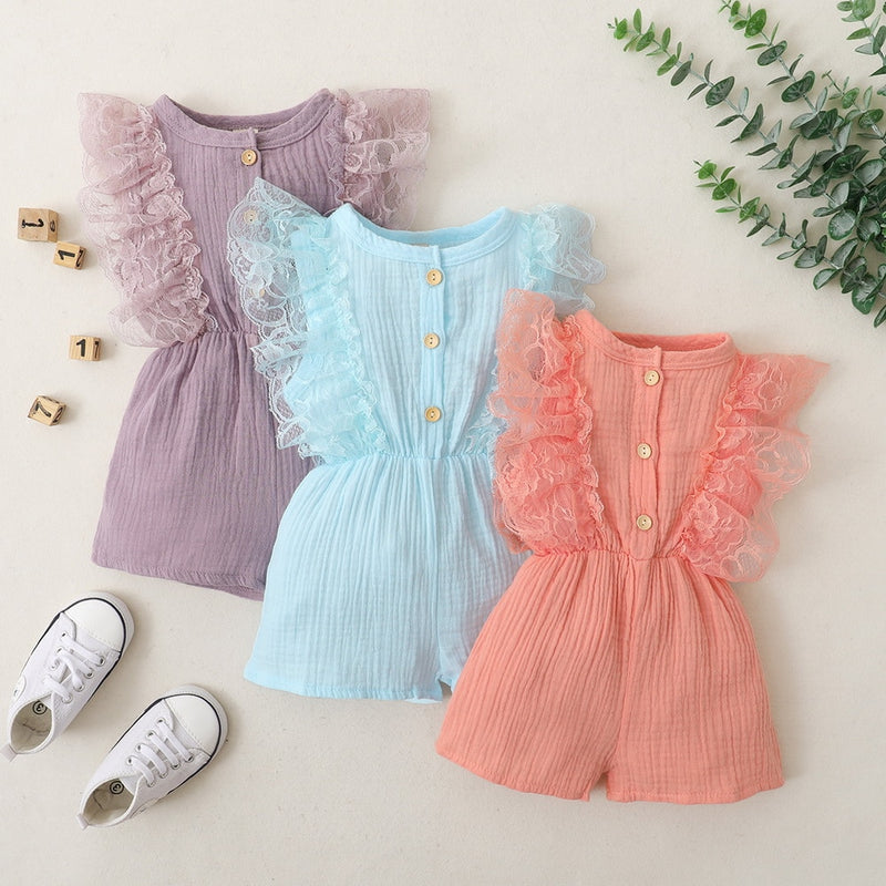 Newborn Baby Girls Lace Ruffled Sleeveless Romper Sweet Cute Cotton Jumpsuit Casual Clothes Summer Clothing