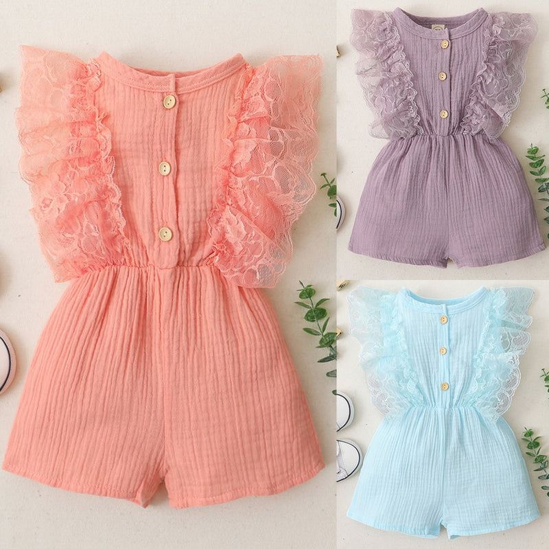 Newborn Baby Girls Lace Ruffled Sleeveless Romper Sweet Cute Cotton Jumpsuit Casual Clothes Summer Clothing