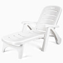 Adjustable Folding Patio Chaise Deck Chair Lounger 5 Position Recliner w/ Wheels