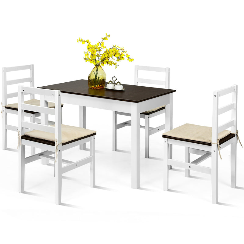 5pcs Dining Set Solid Wood Compact Kitchen Table & 4 Chairs Modern HW65751CF
