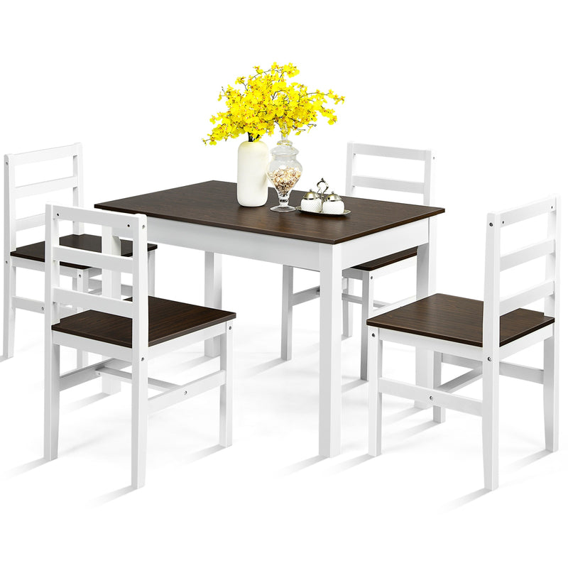 5pcs Dining Set Solid Wood Compact Kitchen Table & 4 Chairs Modern HW65751CF