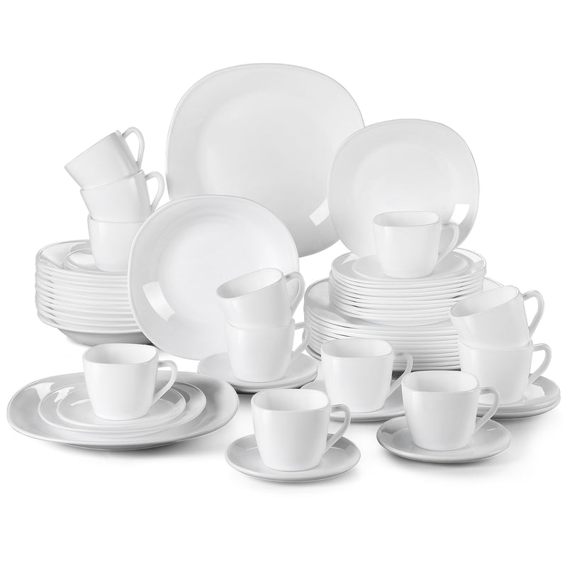 60-Piece Unbreakable Durable Opal Glass Dinner Set w/ 12*Dinner,Soup,Dessert Plate,Cup Saucer