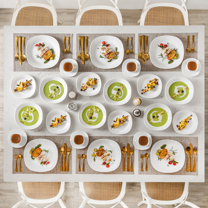 60-Piece Unbreakable Durable Opal Glass Dinner Set w/ 12*Dinner,Soup,Dessert Plate,Cup Saucer