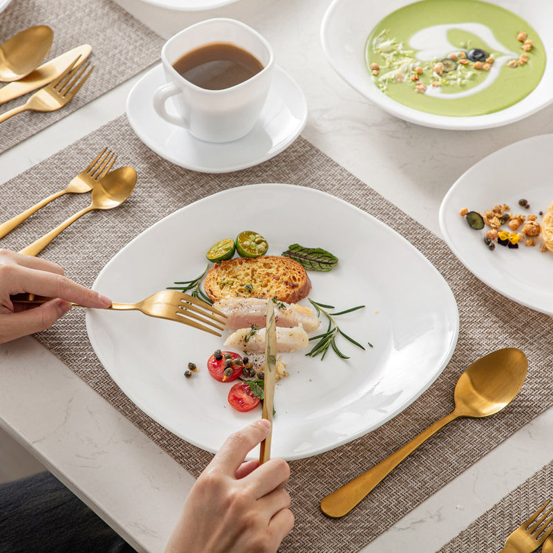 60-Piece Unbreakable Durable Opal Glass Dinner Set w/ 12*Dinner,Soup,Dessert Plate,Cup Saucer