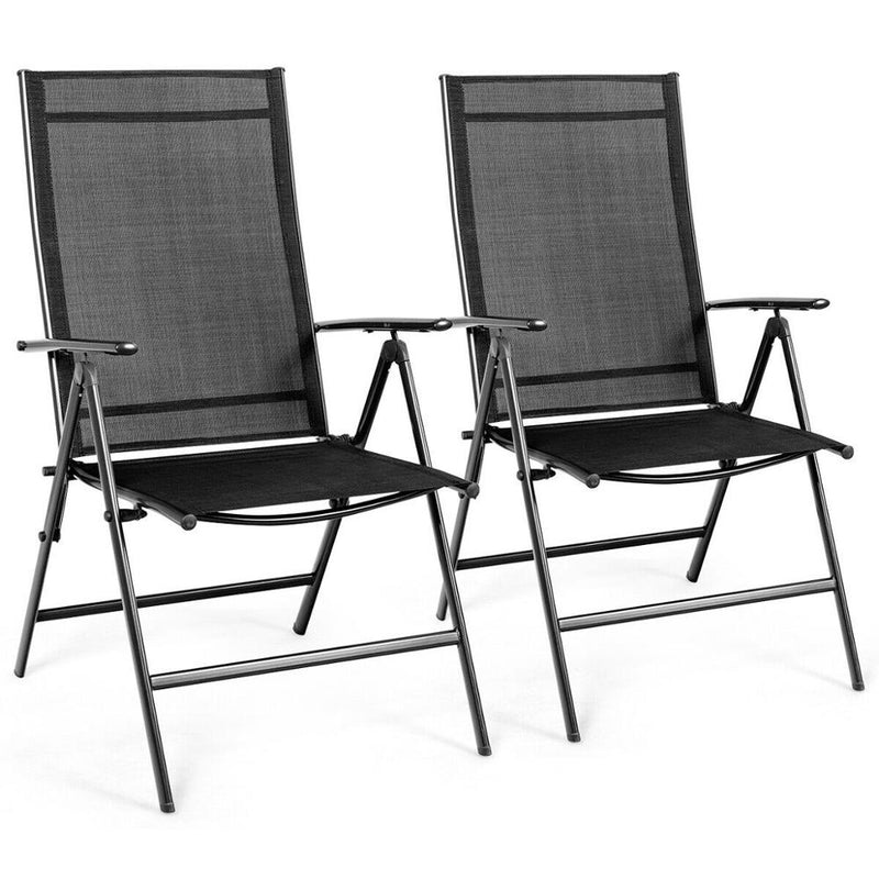 Set of 2 Patio Folding Dining Chair Recliner Adjustable Camping Portable Black