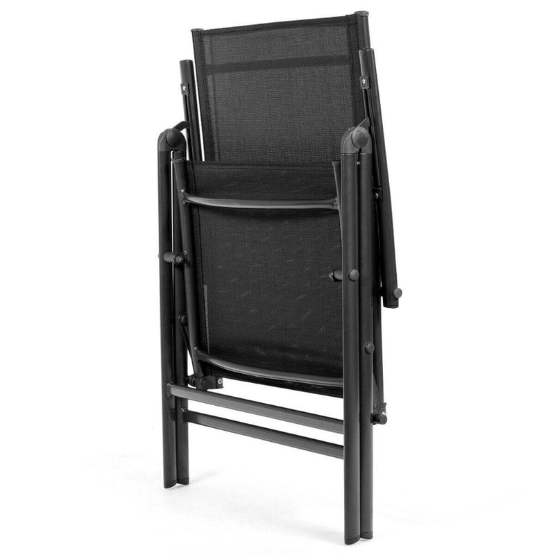 Set of 2 Patio Folding Dining Chair Recliner Adjustable Camping Portable Black