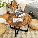 Round Coffee Table Industrial Style Cocktail Side Table With Metal Frame HW67022CF