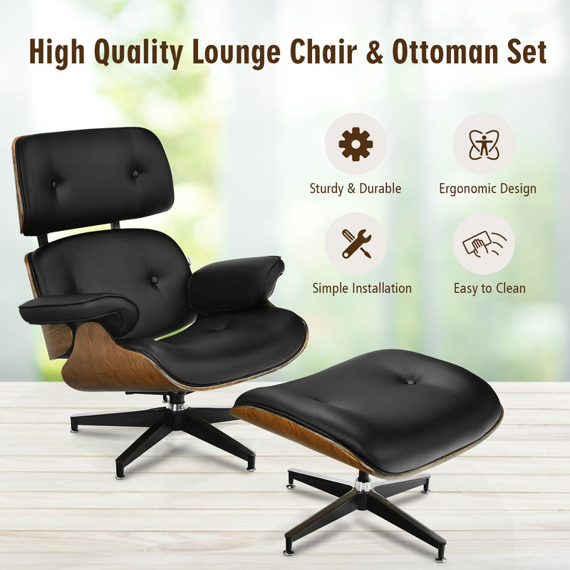 Mid Century Swivel Lounge Chair and Ottoman Set w/ Aluminum Alloy Base HW67287BK