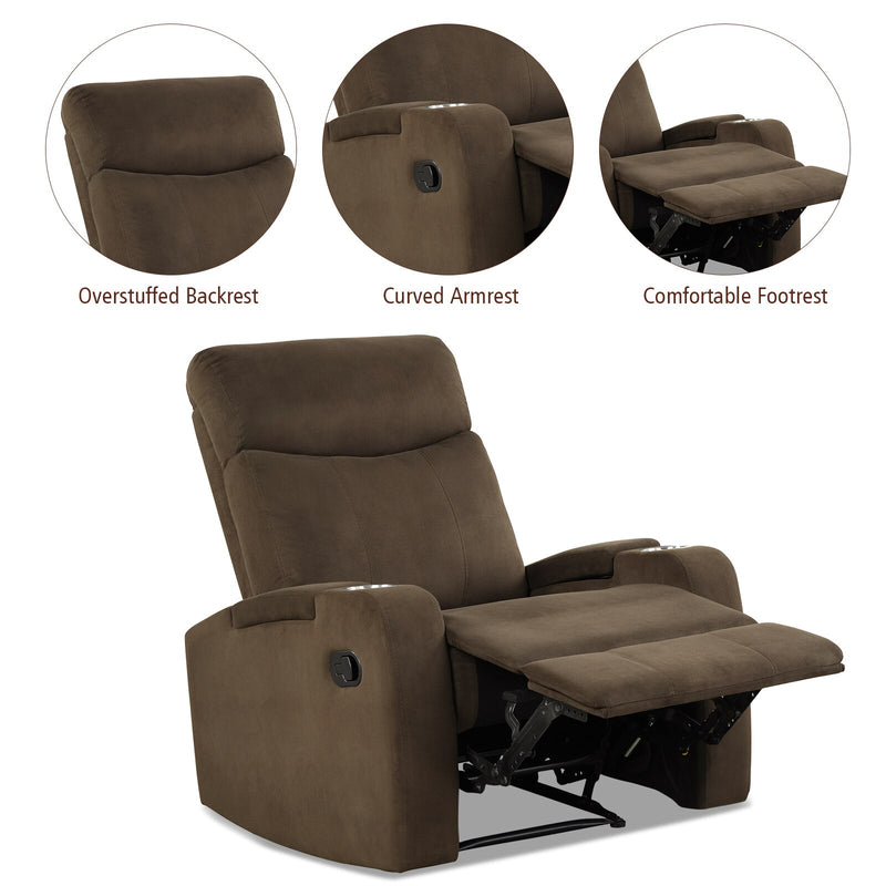 Recliner Chair Single Sofa Lounger with Arm Storage & Cup Holder Coffee HV10013CF