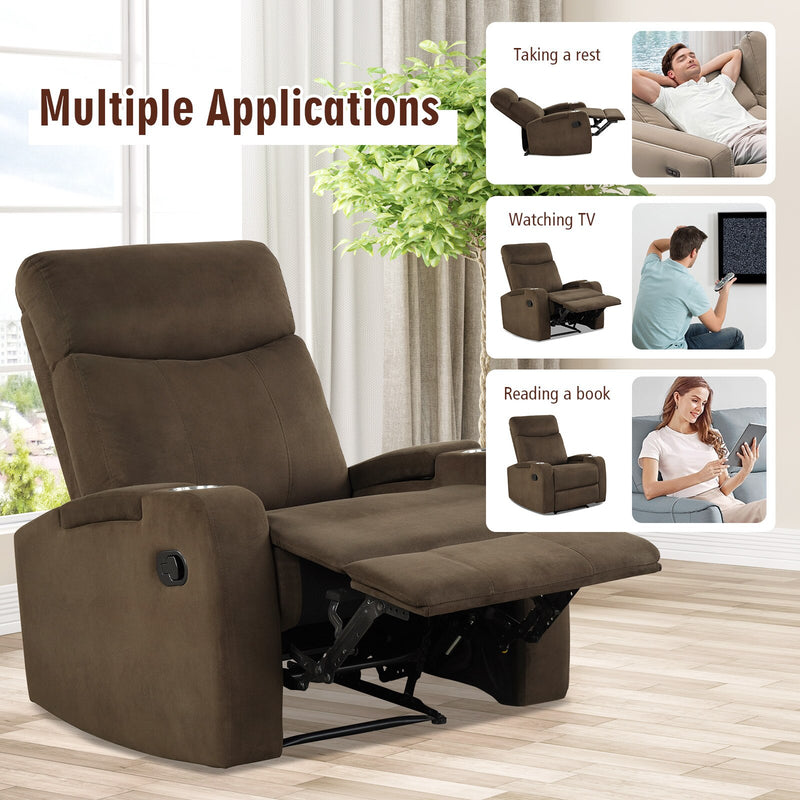 Recliner Chair Single Sofa Lounger with Arm Storage & Cup Holder Coffee HV10013CF