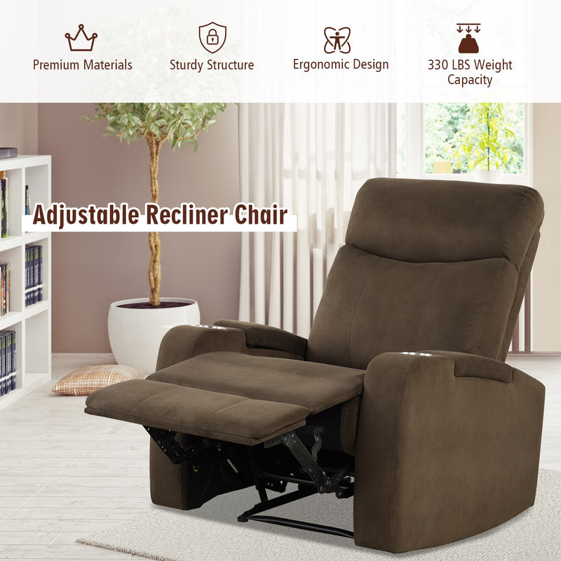 Recliner Chair Single Sofa Lounger with Arm Storage & Cup Holder Coffee HV10013CF