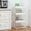 3 Tier Metal Rolling Storage Cart Mobile Organizer W/Adjustable Shelves White