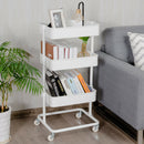 3 Tier Metal Rolling Storage Cart Mobile Organizer W/Adjustable Shelves White
