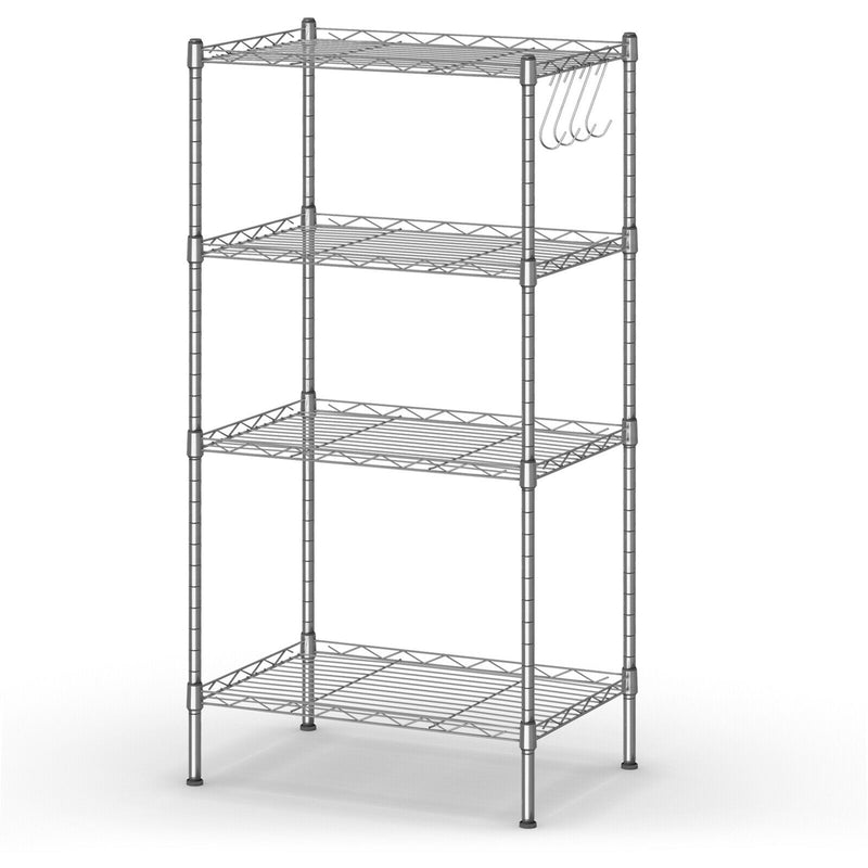 4-Wire Shelving Metal Storage Rack Adjustable Shelves w/Removable Hooks Black/Sliver HW70203
