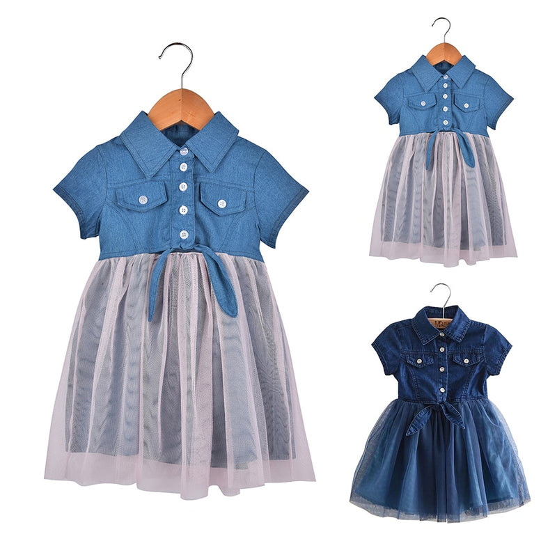 Toddler Baby Kids Girl Princess Summer Sundress Denim Dress Cowboy Princess Tutu Dress Party Button Dress