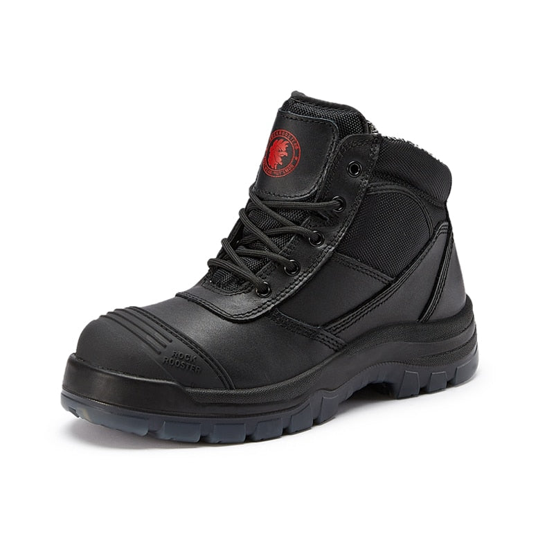 ROCKROOSTER AK050BK Work Boots For Men Safety Shoes With Steel Toe Cap Man Casual Black  Ankle Boots Security  Footwear